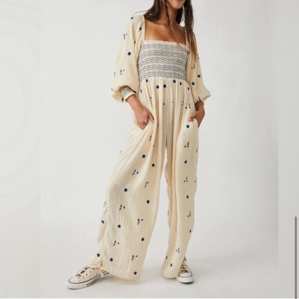 FREE PEOPLE Dahlia Embroidered Jumpsuit NEW Size XS Washed Out - Picture 6 of 15